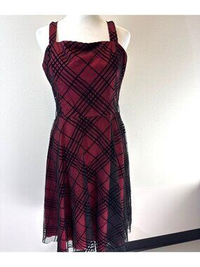 Coldwater Creek Lined Red Dress with Black Net Overlay Size 8P Dark Academia